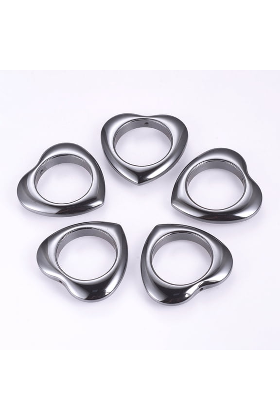 Non-Magnetic Hematite Pendants Heart 34x35x6mm Hole: 1mm Inner Diameter: 22mm