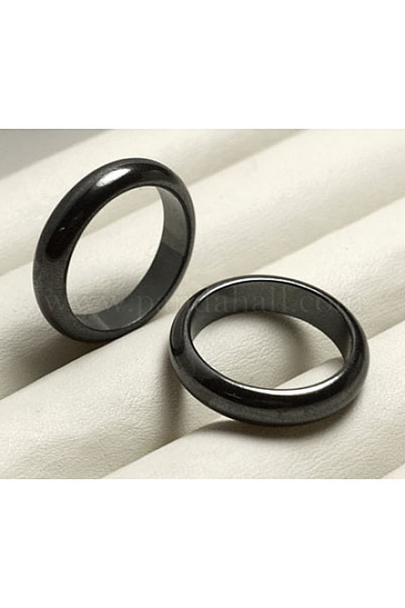 Non-Magnetic Synthetic Hematite Finger Rings Black US Size 10 Inner Diameter: 20mm