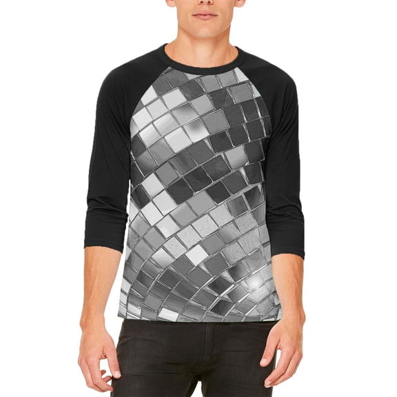 Non-Metallic Disco Ball Mens Raglan T Shirt White-Black SM
