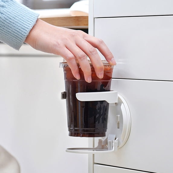 Non-Perforated Folding Cup Storage Rack - Wall Mounted Cup Holder for Coffee, Water, Mugs, Plastic, 4-Inch
