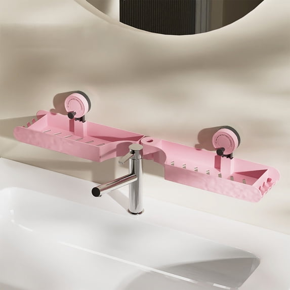 Non Perforated Suction Cup Bathroom Storage Rack Foldable Corner Shelf With Drain Holes Wall Mounted Shampoo Shower Caddy for Toilet Kitchen Pink White