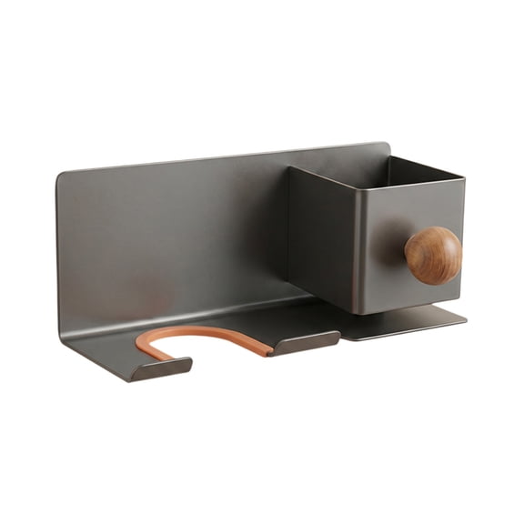 Non Perforated Wall Mounted Hair Dryer Rack With Storage Gray Metal 0.95 Lb 1 Pack
