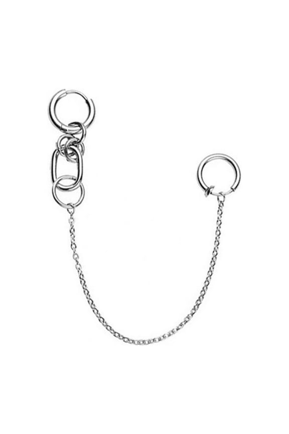 Non-Piercing Cosplay Props Anime Earrings Fake Lip Ring with Long Chain Lip Clip Fake Piercing Goth Ear Pierc Jewelry