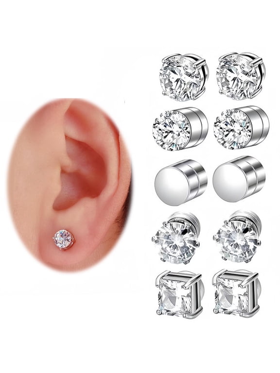 Non Piercing Magnetic Stud Earrings for Men Women, 316L Stainless Steel Cubic Zirconia Hypoallergenic Fake Clip On Earrings, 5MM to 8MM Fashion Jewelry Gift