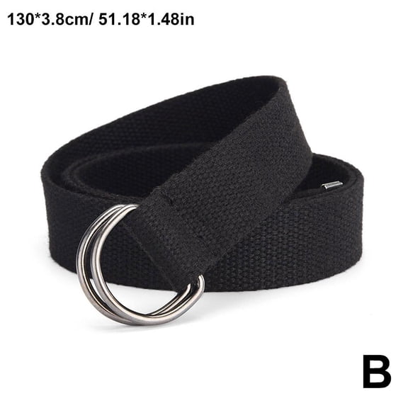 Non Porous Elongated Canvas Belt with Simple Double Unisex Loop Bbuckle