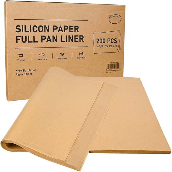 Non- Precut Paper Baking Sheets Full Pan liner for Bake (16-3/8" x 24-3/8",Unbleached,200PCS)