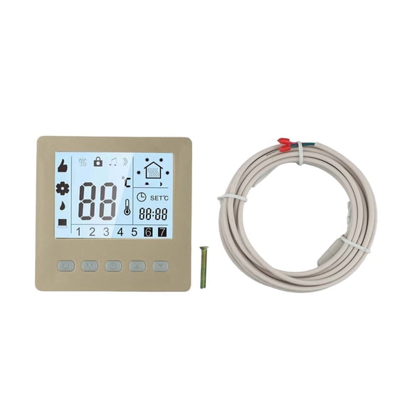 Non-Programmable Digital Thermostat With 5+1+1 Weekly Programmable Schedule, 24H Timer, LCD Display, Lock, AC95-240V 16A, Temperature Control For Home Office (gold)