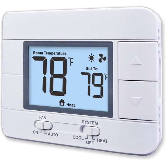 Non Programmable Thermostat for Home 1 Heat/ 1 Cool Single-Stage System, Temperature Control with Humidity Display (LCD White Backlit Screen)