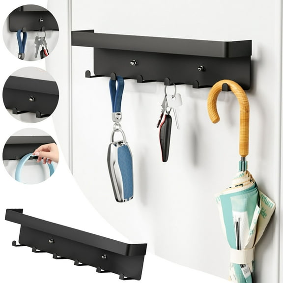 Non-Punching Key Hanging Rack - 6 Hooks with Tray, Wall-Mounted Entrance Key Rack, Multifunctional No-Drill Storage Rack, Key Holder for Wall, Entryway Key Organizer with Tray