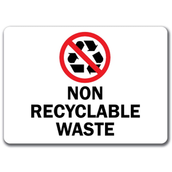 Non Recyclable Waste with Graphic Sign - 10" x 14" OSHA Safety Sign