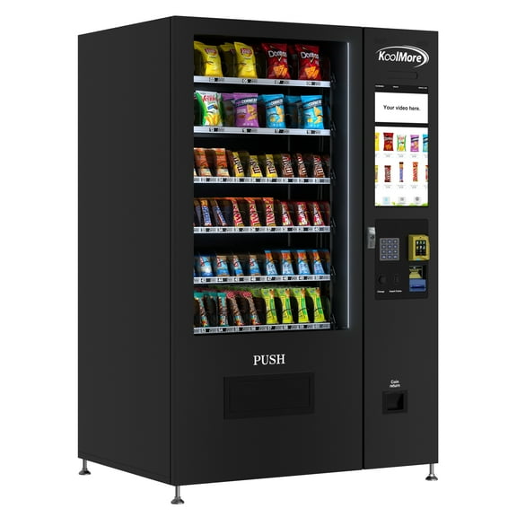 Non-Refrigerated Snack Vending Machine with 60 Slots, Credit Card Reader, Coin and Bill Acceptor, and 22 Inch Touch Screen in Black (KM-VMNT-50-BCR)