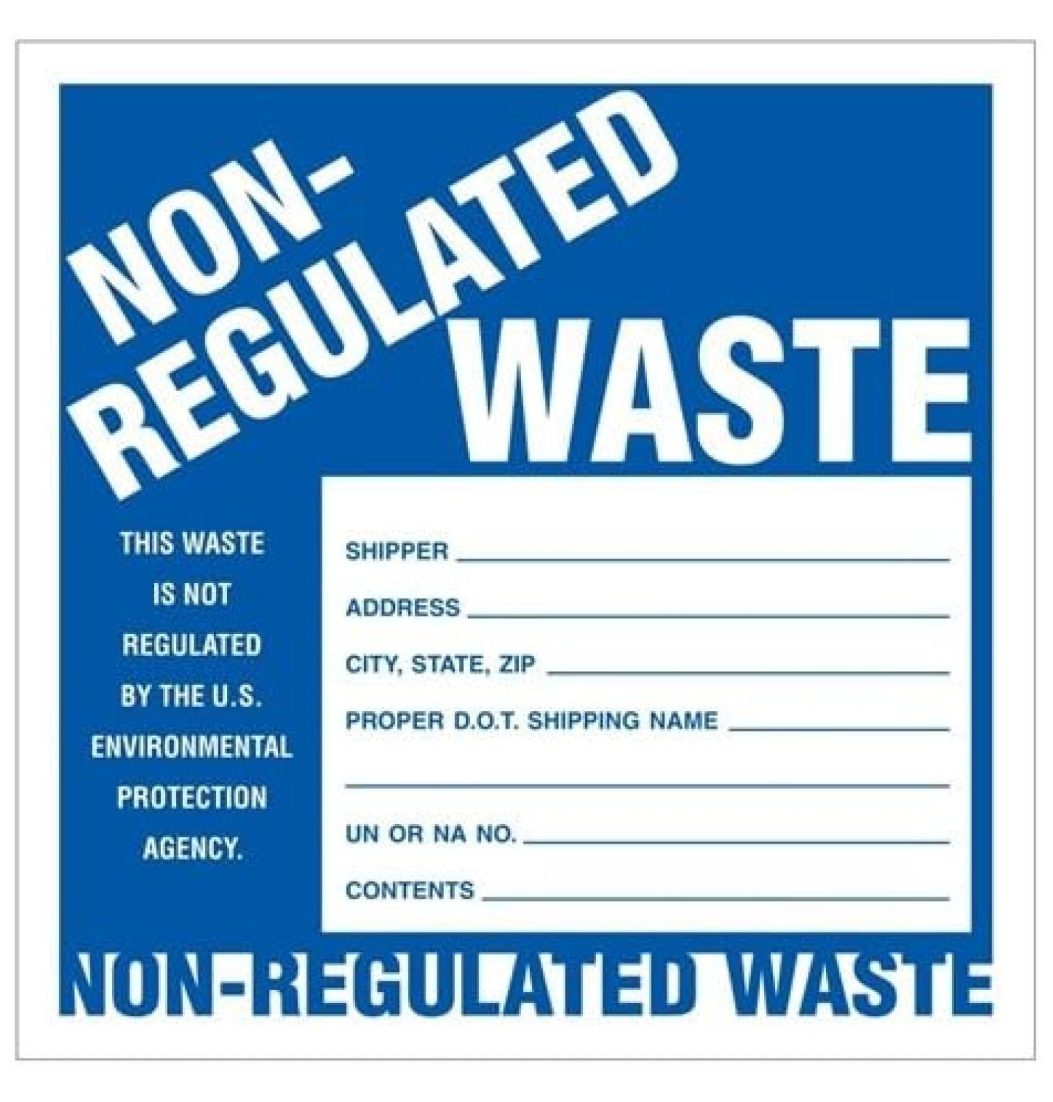 NonRegulated Waste Industrial Labels, 6 x 6 inches, Vinyl, Pack of 100