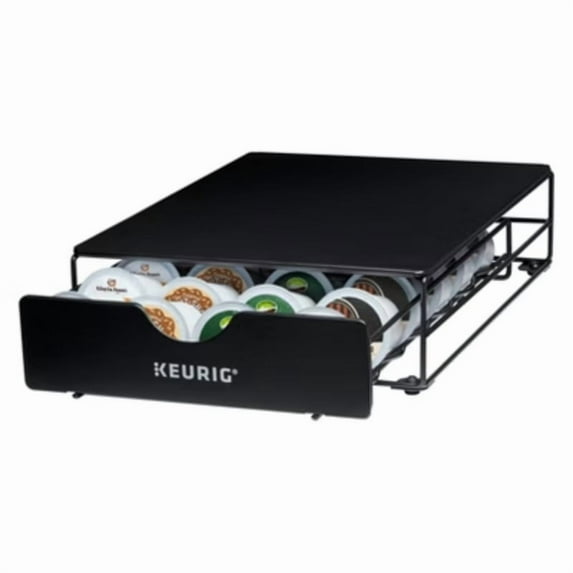 Non-Rolling 24ct Coffee Pod Storage Drawer: Black Metal Cup Organizer, Freestanding Kitchen Rack