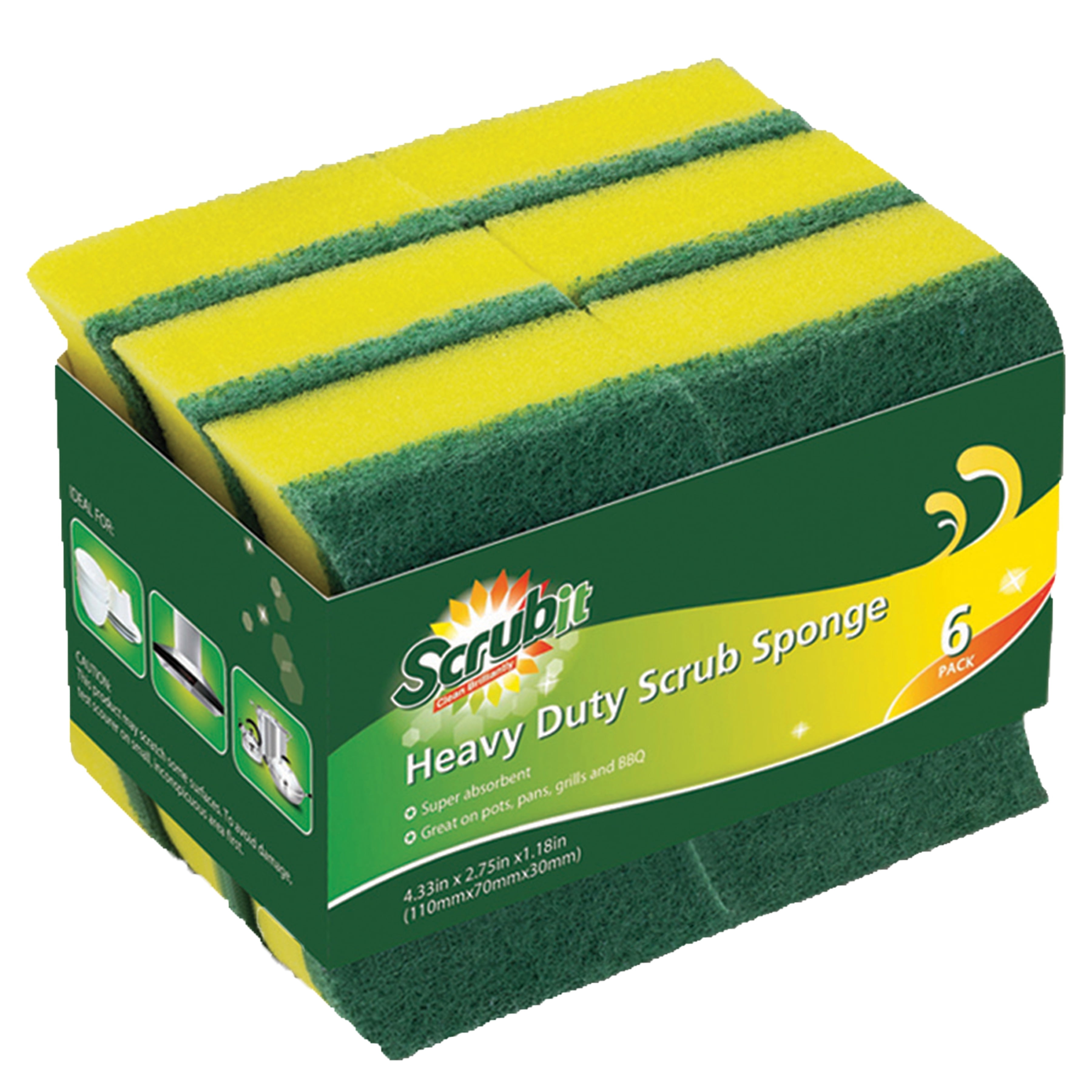 Non-Scratch Cleaning Scrub Sponge by SCRUBIT Kitchen, Dishes, Sink, and Bathroom Scrubbing Sponges Along with Heavy Duty Scouring Power - 6 Pack