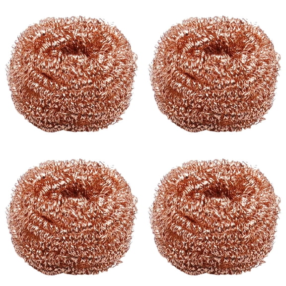 Non Scratch Copper Scrubbers Set of 4 - Reusable Metal Scouring Pads for Pots Pans Dishes, Heavy Duty Cleaning for Tough Baked-On Messes & Cookware
