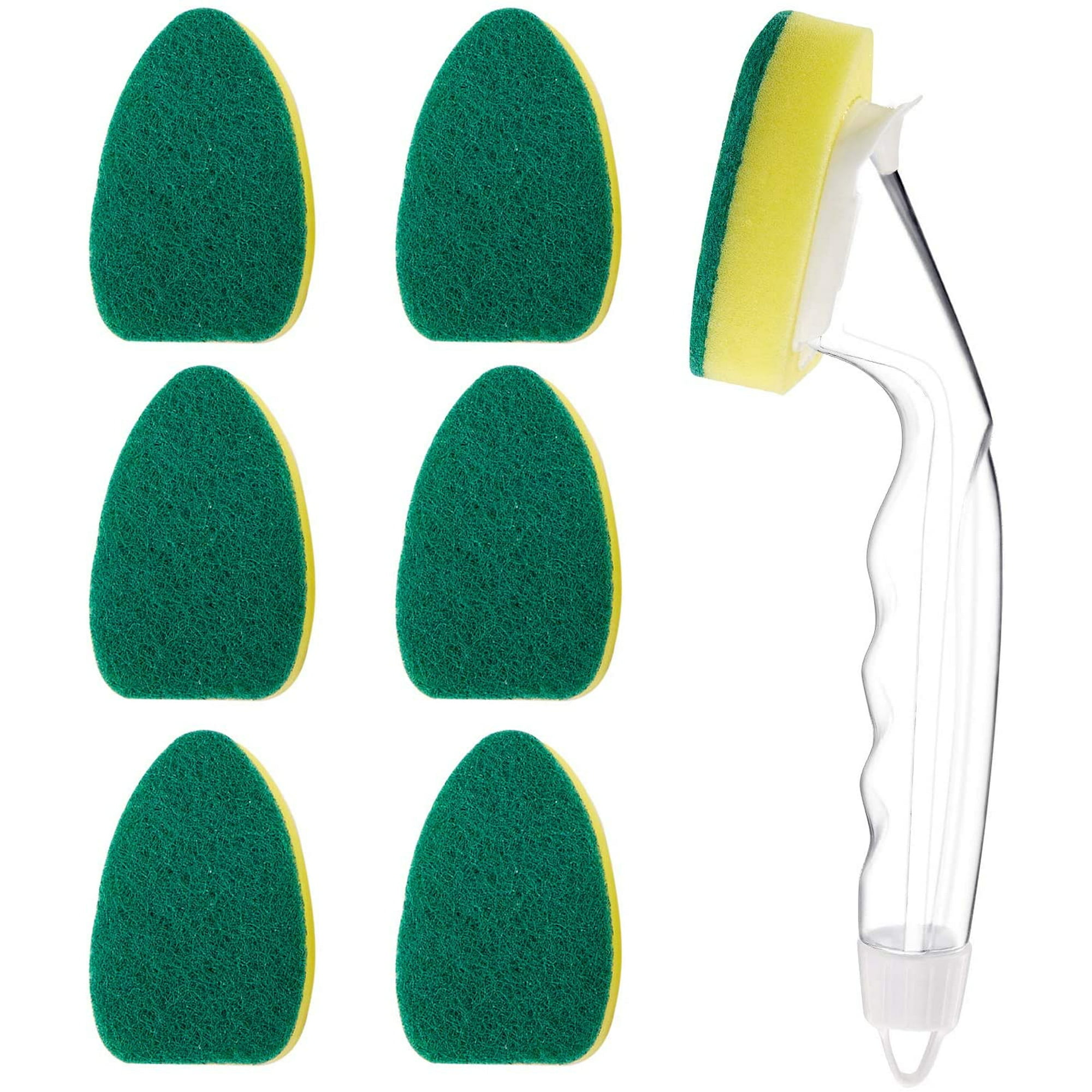 Non Scratch Dishwand Refill with Handle, 6 Heavy Duty Dish Wand Refills, Replacement Sponge Heads Set, Soap Control Dispenser Scrubbers, Dishwashing Scrub Dispensing Brush, Dishwasher Cleaning Tool