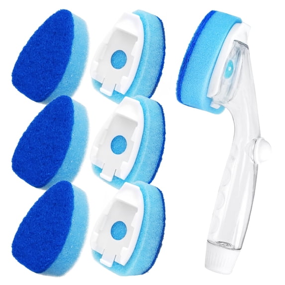 Non Scratch Dishwand Refills Handle, Dish Wand Refill Pack, 6 Heavy Duty Replacement Sponge Heads Set, Soap Dispenser Scrubbers, Dishwashing Scrub Dispensing Brush Pads, Dishwasher Cleaning Tool kit
