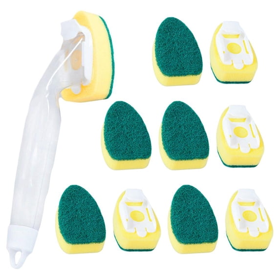 Non Scratch Dishwand Refills Kit with Handle, Heavy Duty Dish Wand Refills with Sponges, Scrubbers, Soap 2 Dispenser