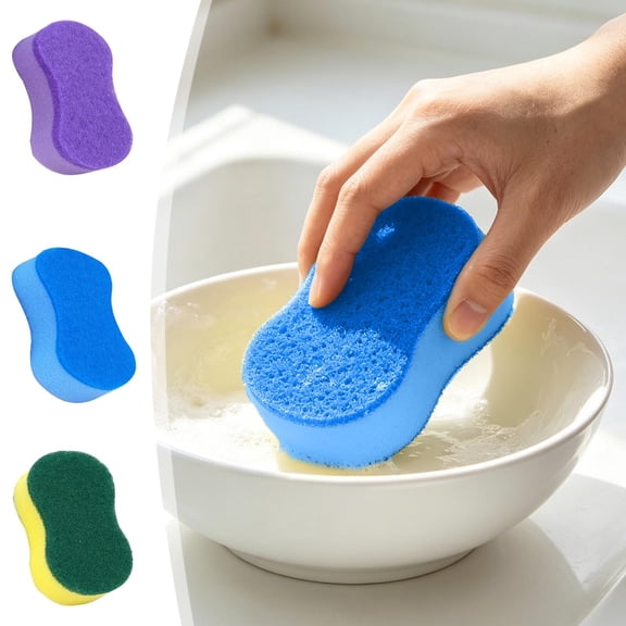 Non Scratch Kitchen Cleaning Sponge Pad for Dishes Pots and Pans, Two Layer Scrubbing Sponge for Daily Home Cookware and Tableware Cleaning