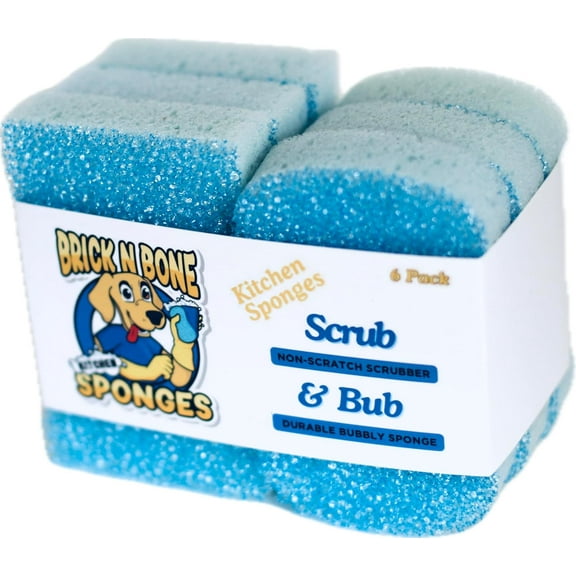 Non-Scratch Kitchen Scrub Sponge - 6 Pack - Multi-Purpose Cleaning Sponge, Dish Washing Scrubber Sponge, Household Cleaning Sponges, Bathroom and Shower Sponge, Sponges for Washing Dishes (6, Blue)
