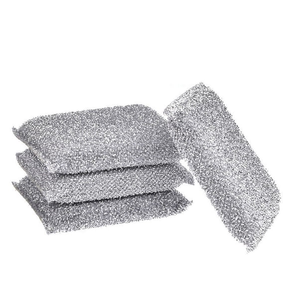 Non-Scratch Lurex Dishwashing Sponge Set 3-Pack Silver Scouring Pads for Coated Pans, Glass Ceramic Hobs, Teflon, Porcelain, and Multi-Surface Cleaning Polyester and Polyurethane Blend