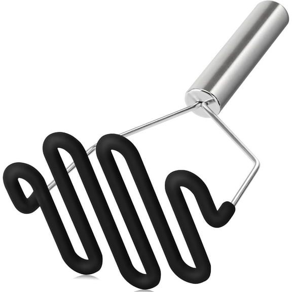 Non-Scratch Silicone Potato Masher Kitchen Tool, Potatoes Masher Potato Masher Stainless Steel Wrapped In Premium Silicone, Potato Smasher, Black
