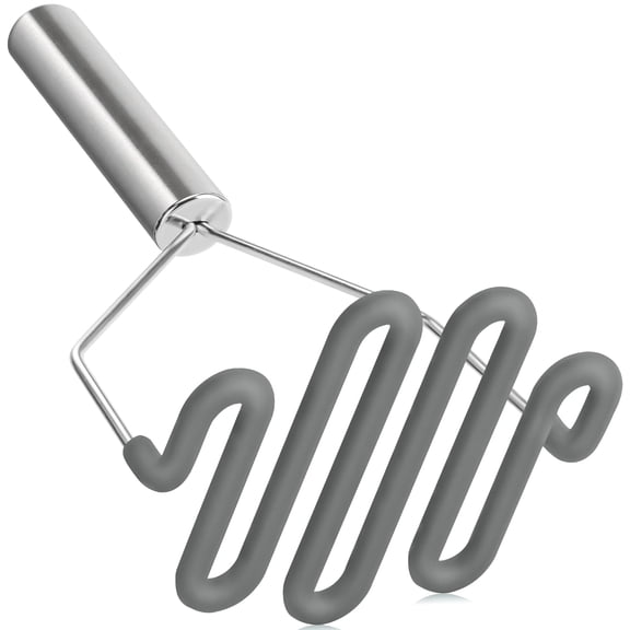 Non-Scratch Silicone Potato Masher Kitchen Tool, Stainless Steel Core Wrapped Premium Silicone Potato Smasher for Mashing Vegetables and Fruits