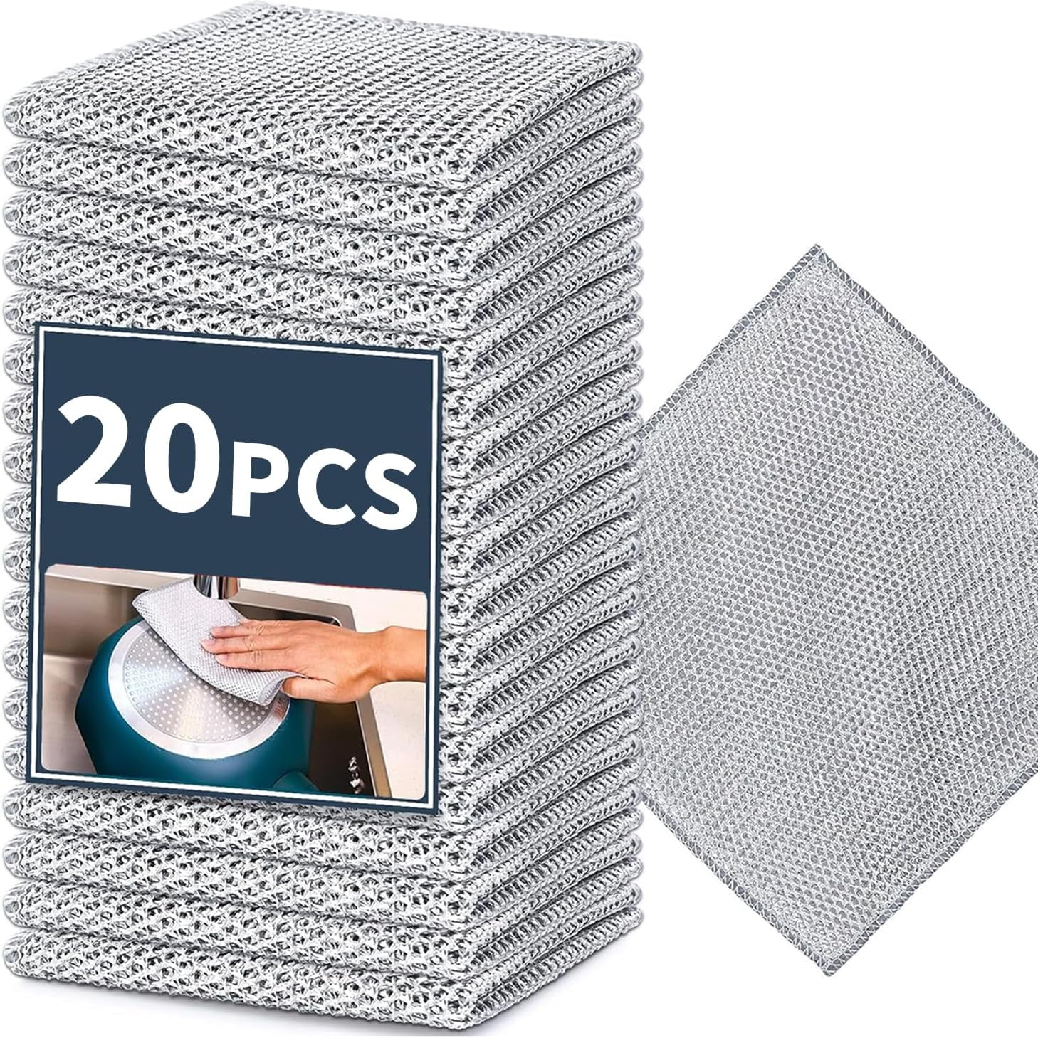 Non Scratch Wire Dishcloth, 20 count Wire Cloths, Double-Layer ...