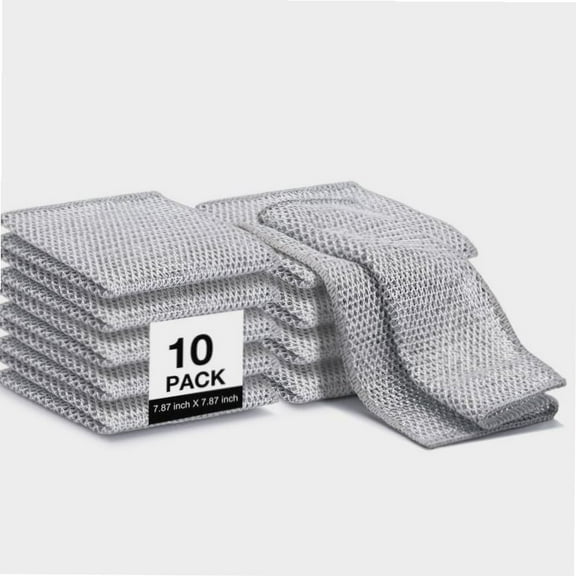 Non-Scratch Wire Dishwashing Rags - Reusable Steel Wool Scrubbers for Kitchen, Pots, Pans & More (10PCS)