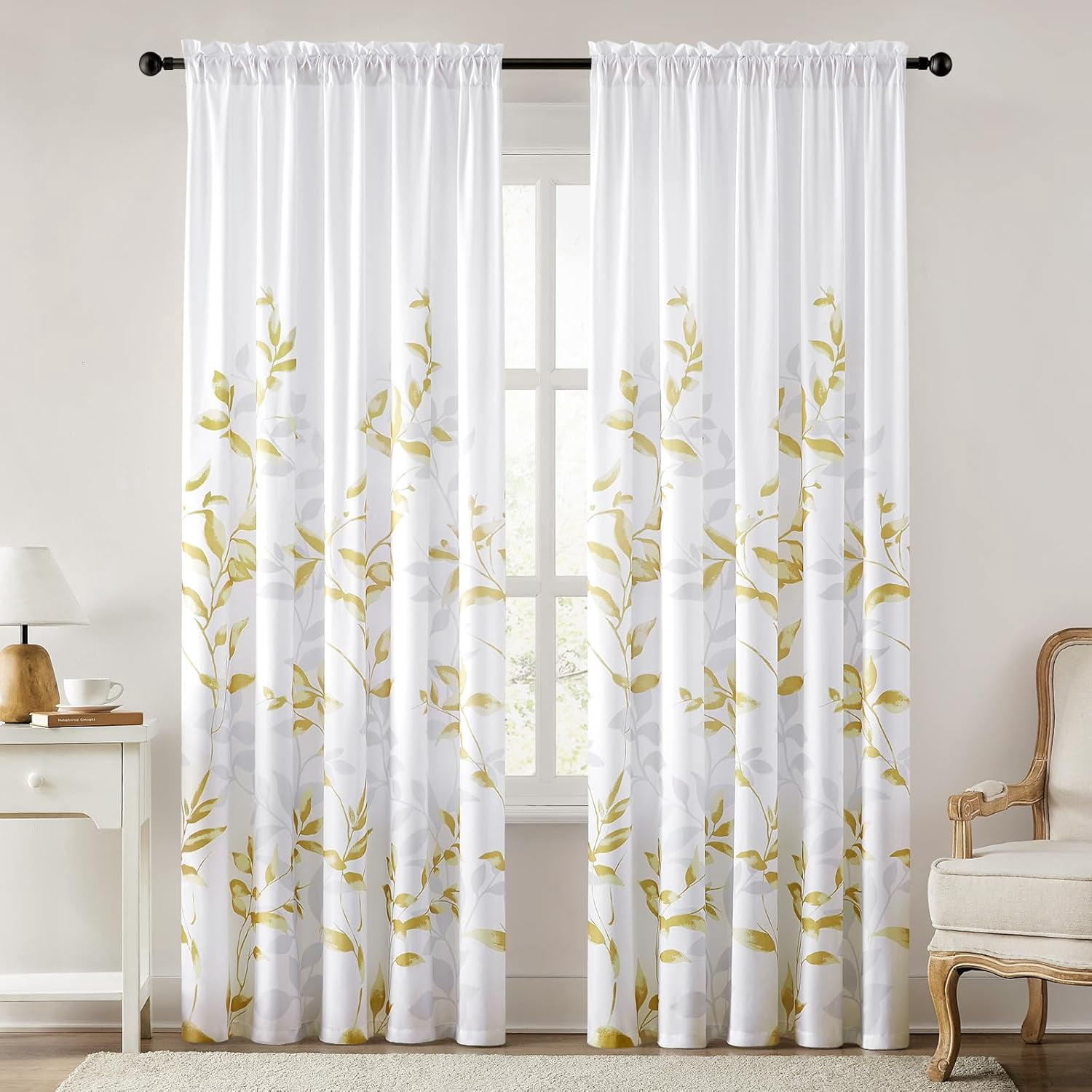 Non See Through Gold And White Privacy Sheer Curtains 52 Photo Inspiration