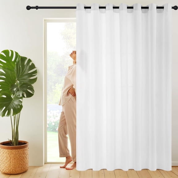 Non-See-Through Patio Sliding Door Sheer Curtain, Privacy & Light Filtering Room Divider, Curtain for Sliding Glass Door, Bedroom, Living Room, Elegant Drape, White