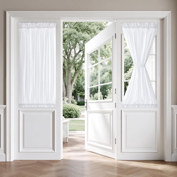 Non-See-Through Sidelight Curtains for Front Door, Privacy Semi Sheer Curtains for French Doors, Light Filtering Window Drapes with Rod Pocket and Tie Back, White, 2 Panels