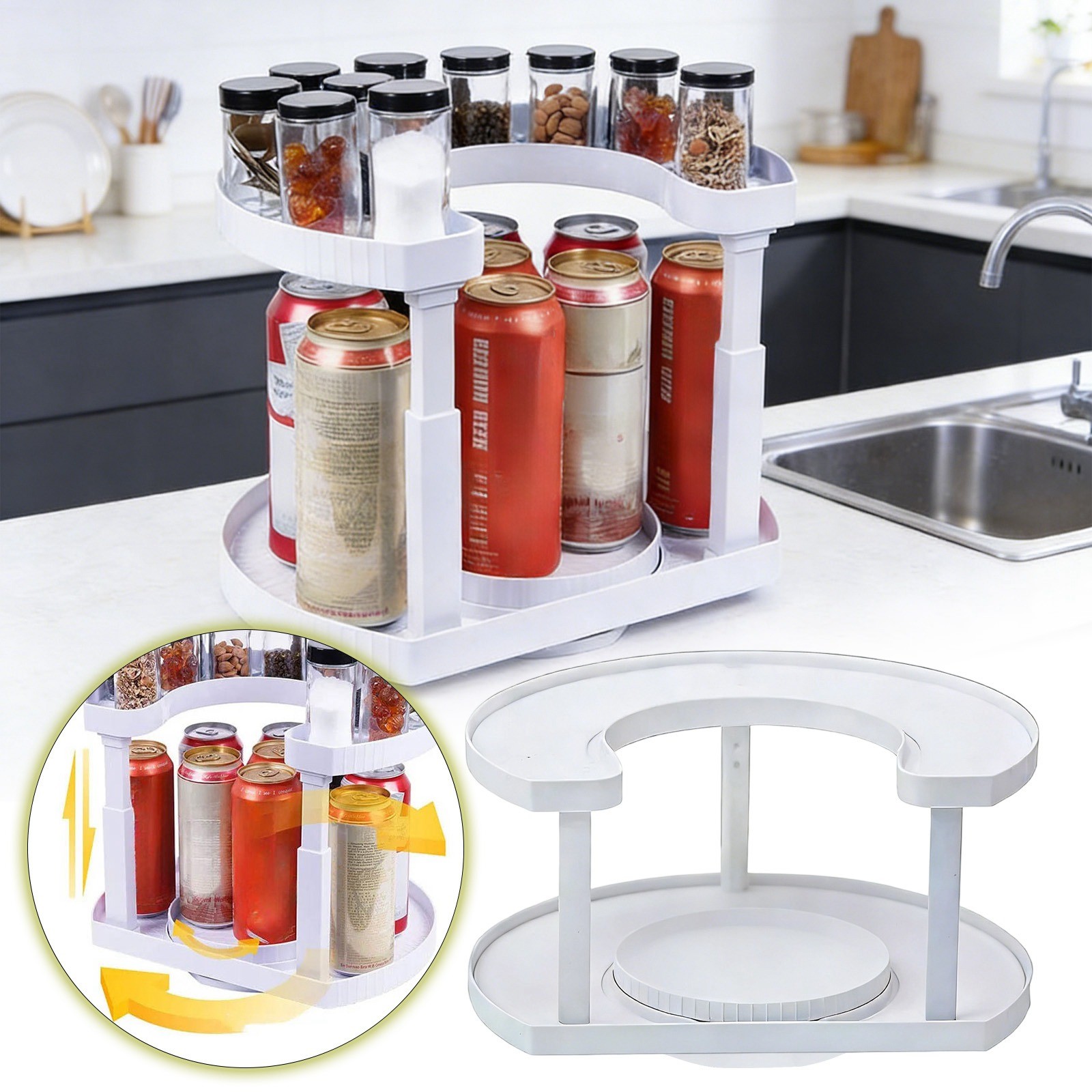 Non-Skid Acrylic Lazy Susan Turntable Organizer Compact 2 Tier Rotating ...