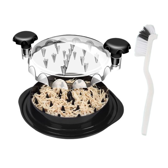 Non-Skid Chicken Shredder Tool with Transparent Lid & Cleaning Brush, Alternative to Claws Meat for Boil Chicken, Beef and Other Meat (Black)- 10.8 Inches