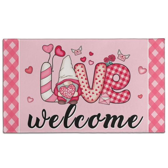 Non-Skid Door Mat - Innovative Design 30x17 Inch Protection Welcome Mat Welcome Love Valentine’s Day Layered Door Mats for Entryway Porch Entryway Home