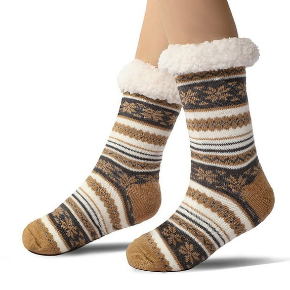 Non-Skid Fuzzy Slipper Socks for Women - Thick Fleece Lined, Warm Thermal House Socks, Comfortable Gift Idea, US 5-11