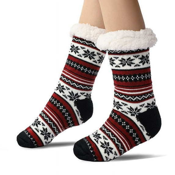 Non-Skid Fuzzy Slipper Socks for Women - Thick Fleece Lined, Warm Thermal House Socks, Comfortable Gift Idea, US 5-11