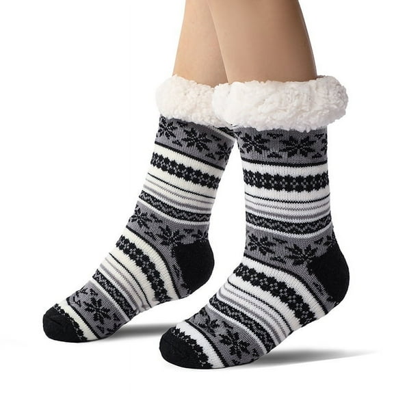 Non-Skid Fuzzy Slipper Socks for Women - Thick Fleece Lined, Warm Thermal House Socks, Comfortable Gift Idea, US 5-11
