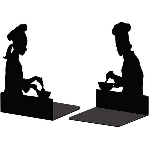 Non-Skid Iron Bookend Display Stands Adjustable Desktop Heavy Duty Metal Book Stopper for Shelves Chef 110x135x180~190mm 2pcs/set