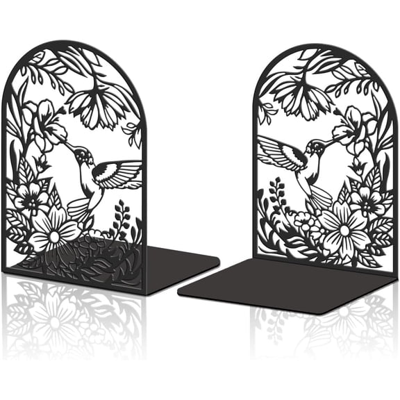Non-Skid Iron Bookend Display Stands Adjustable Desktop Heavy Duty Metal Book Stopper for Shelves Hummingbird 110x135x200mm 2pcs/set