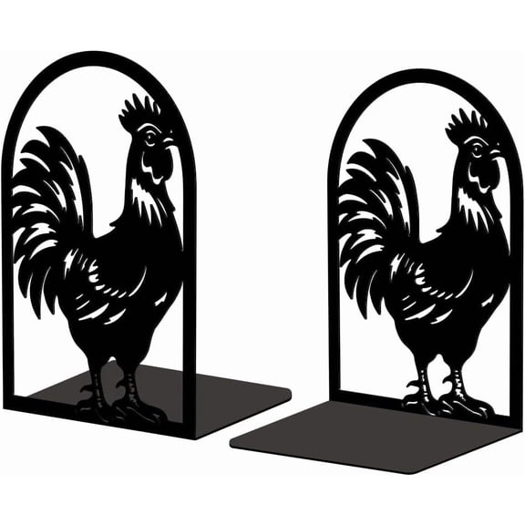 Non-Skid Iron Bookend Display Stands Adjustable Desktop Heavy Duty Metal Book Stopper for Shelves Rooster 110x135x200mm 2pcs/set