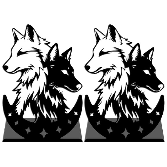 Non-Skid Iron Bookend Display Stands Adjustable Desktop Heavy Duty Metal Book Stopper for Shelves Wolf 135x110x200mm 2pcs/set