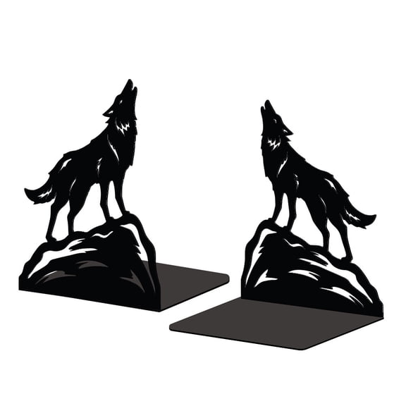 Non-Skid Iron Bookend Display Stands Adjustable Desktop Heavy Duty Metal Book Stopper for Shelves Wolf 150x162x110mm 2pcs/set