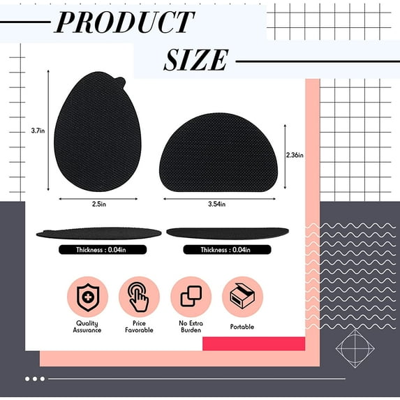 Non Skid Pads for Shoes Noise Reduction Self Adhesive Slip Resistant Sole Stick Protector Rubber Shoe Traction Pads Cushion for Heel Shoe Grips on Bottom of Shoes, Black, 2 Shapes