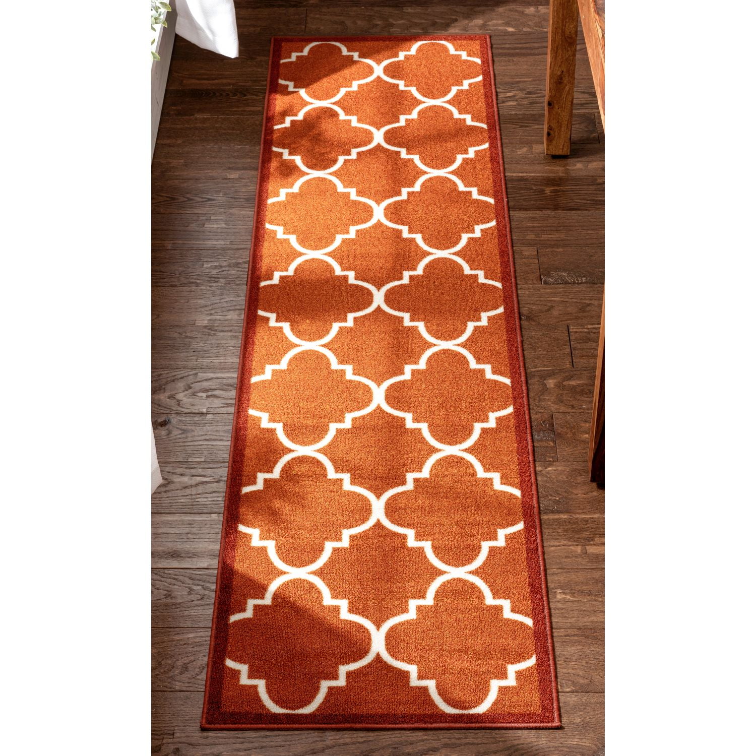 Well Woven Non-Skid Slip Rubber Back Antibacterial 3x5 (3'3 x 4'7) Door  Mat Rug Dallas Moroccan Trellis Rust Red Modern Geometric Lattice Thin Low