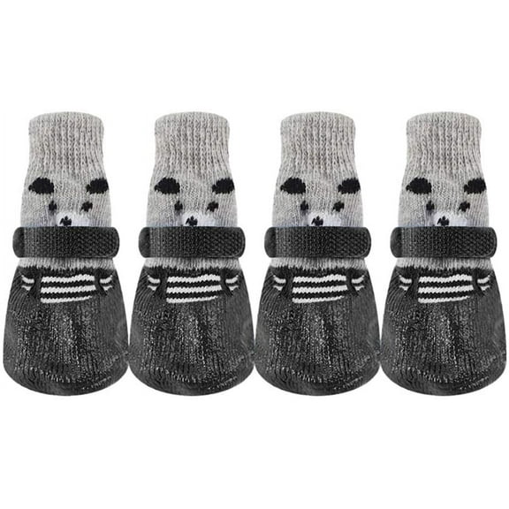 Non Skid Socks Pet Dog Puppy Anti-Slip Cotton Socks with Straps Traction Control Indoor Outdoor Paw Protector (Black) Shoes ( L)
