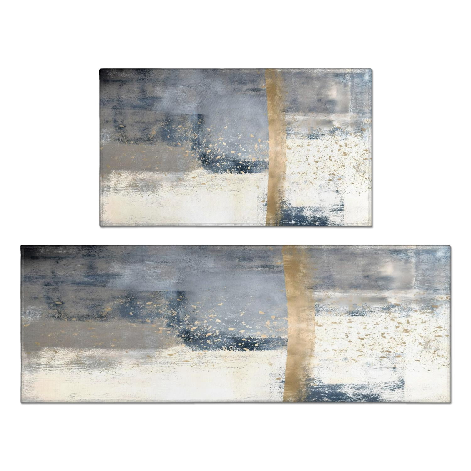 Non-Skid Vintage Kitchen Rug Abstract Art in Blue & Brown, Washable ...