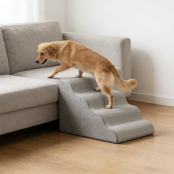 Non Slide Pet Stairs for Dogs and Cats, Multi Story Foam Dog Ramp with Removable Washable Cover, Gentle Slope Ladder for Bed Couch Sofa Support, Portable Indoor Outdoor Use
