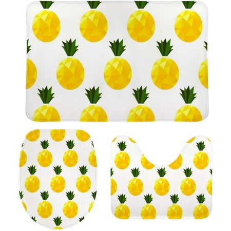 Non-Slip 3 Piece Bathroom Rug Set Beautiful Pineapples Soft Contour Rug + Toilet Lid Cover + Bath Mat Bathroom Decor