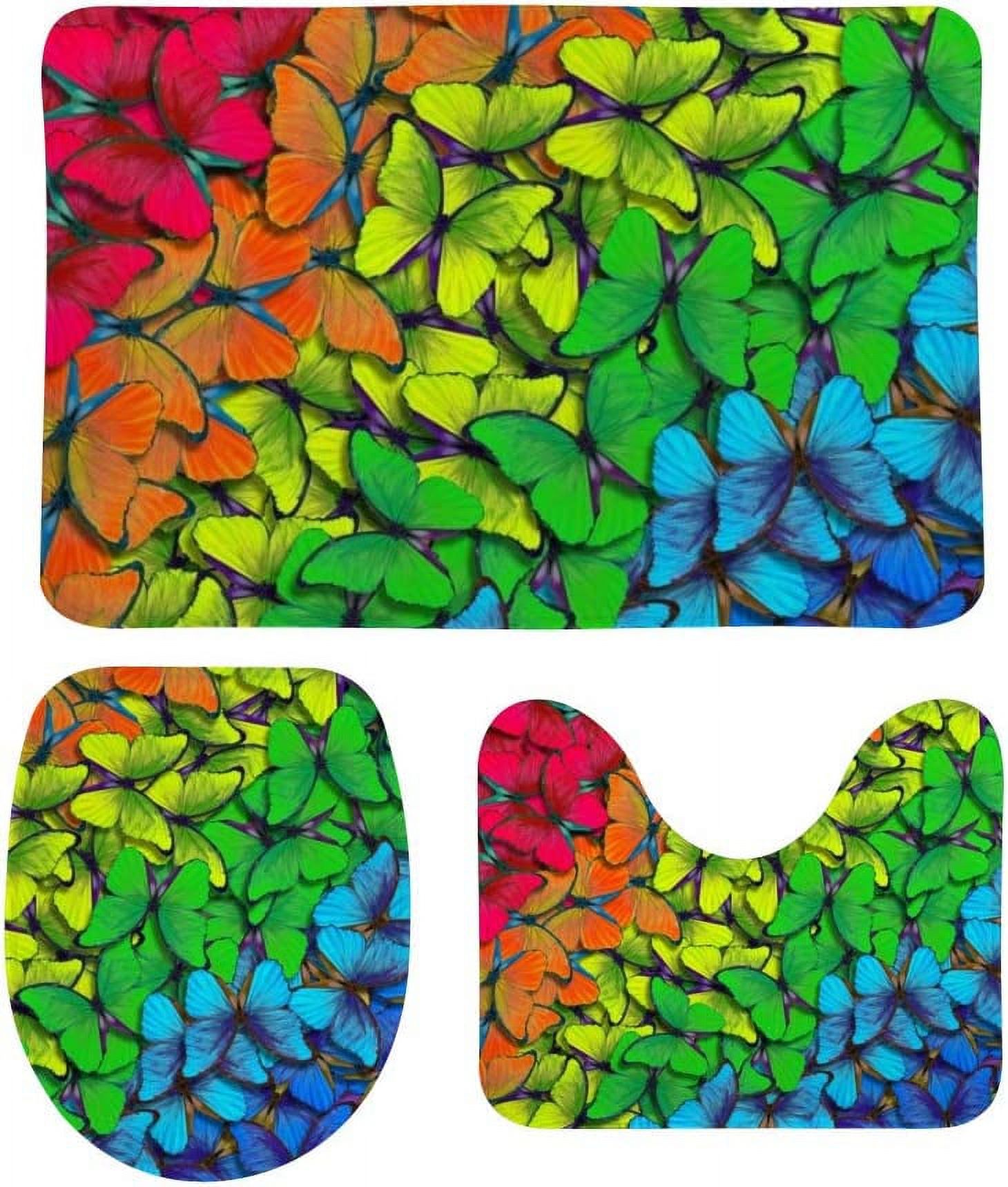 Naturestep Rug Butterfly Non-Slip 3 Piece Bathroom Rug Set Colors of Butterfly Rainbow Soft ...